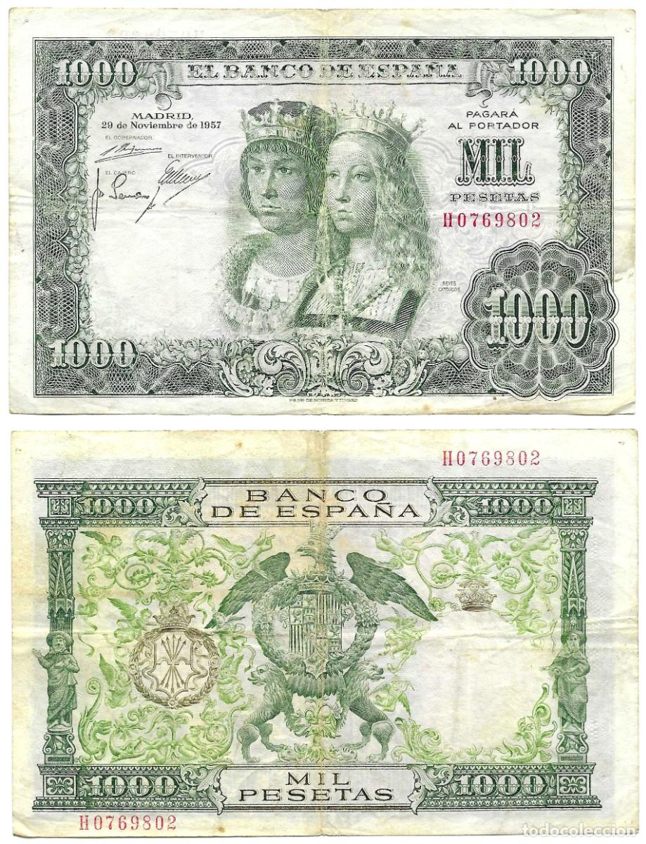 Billetes espa&ntilde;oles: ESTADO ESPA&Ntilde;OL. 1957. 1000 PESETAS (BC) SERIE H. MANCHAS Y LEVES ROTURAS
