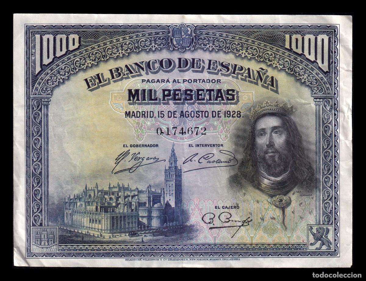 Billetes espa&ntilde;oles: Espa&ntilde;a 1000 Pesetas San Fernando 1928 Pick 78 Mbc/Ebc Vf/Xf