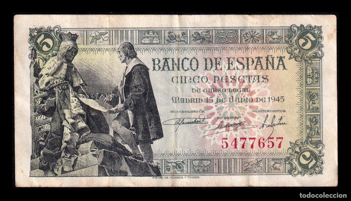 Billetes espa&ntilde;oles: Espa&ntilde;a 5 Pesetas Capitulaciones 1945 Pick 129a Sin Serie Mbc Vf