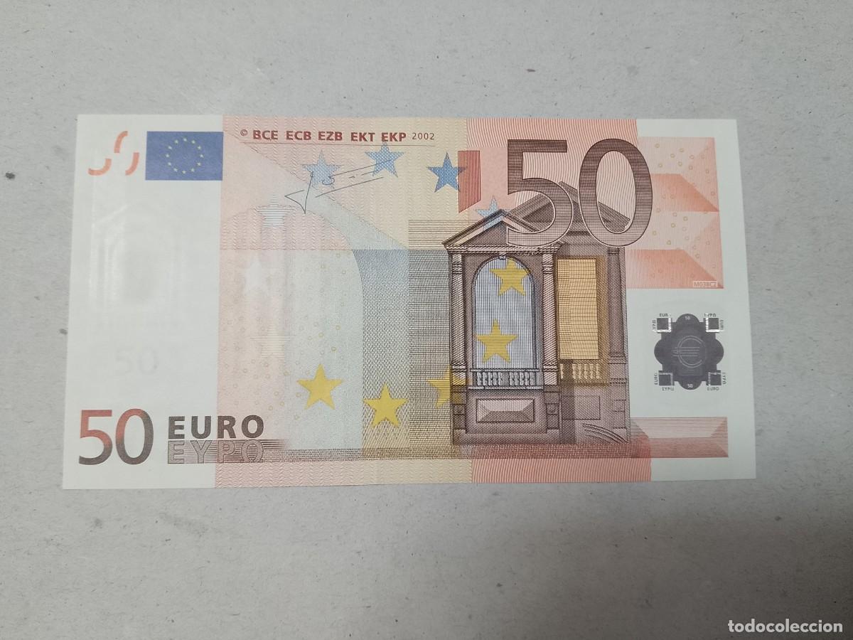 Billetes espa&ntilde;oles: 50 euros, 2 firma Trichet de la V Espa&ntilde;a, plancha M038, aUNC