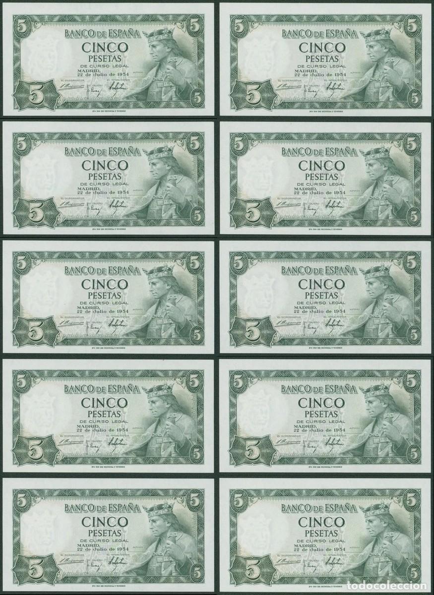 Billetes espa&ntilde;oles: ESTADO ESPA&Ntilde;OL. 10 BILLETES CORRELATIVOS 22 JULIO 1954. SIN CIRCULAR;. SC.