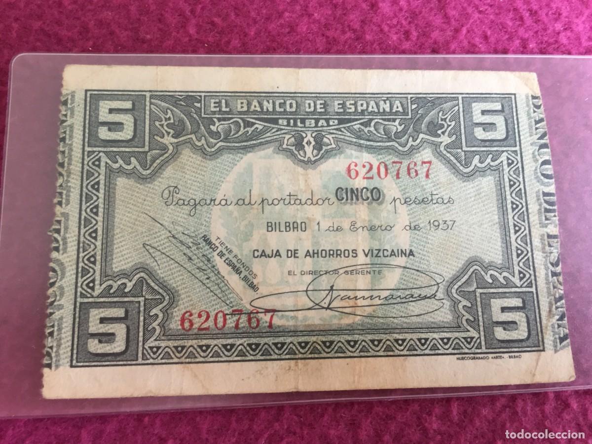 Billetes espa&ntilde;oles: 5 Pesetas 1937 - Banco de Espa&ntilde;a - Bilbao