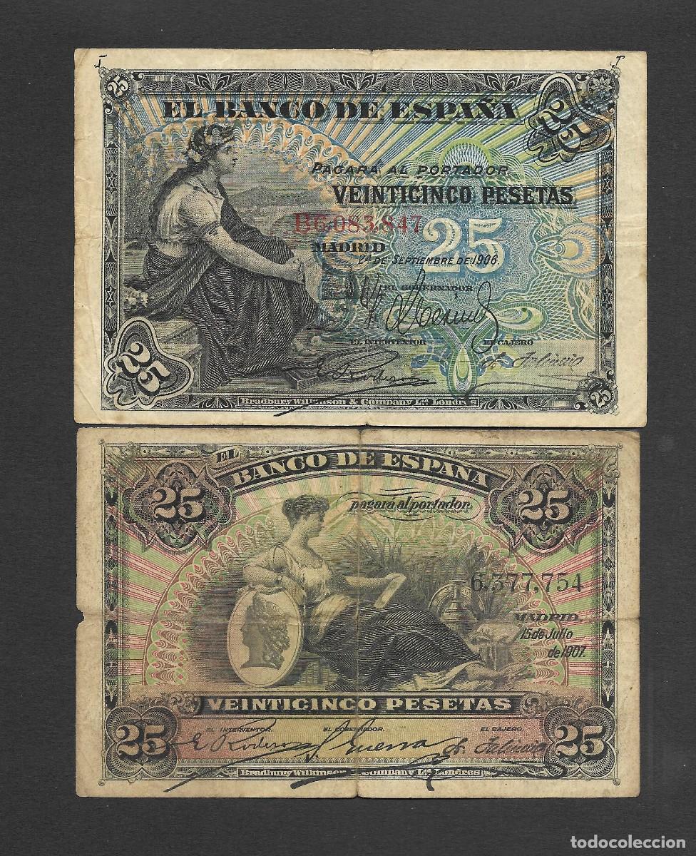Billetes espa&ntilde;oles: 2 BILLETES 25 PESETAS 1906-1907 MBC-