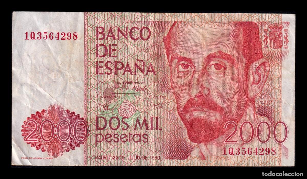 Billetes espa&ntilde;oles: Espa&ntilde;a 2000 Pesetas J. Ram&oacute;n Jim&eacute;nez 1980 Pick 159 Serie 1Q Mbc Vf