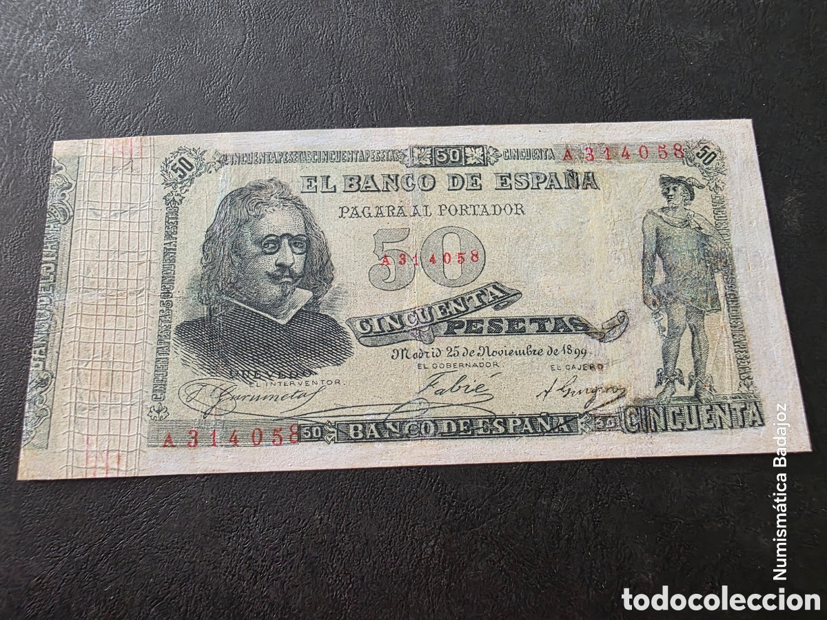 Billetes espa&ntilde;oles: Rarisimo billete clasico 50 pesetas Quevedo 1899