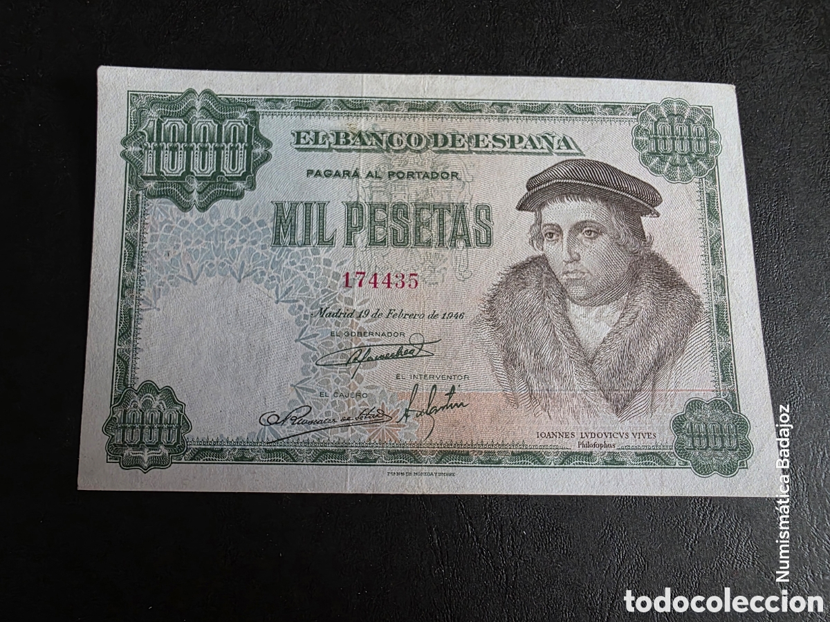 Billetes espa&ntilde;oles: Billete de 1000 pesetas 1946 Luis Vives