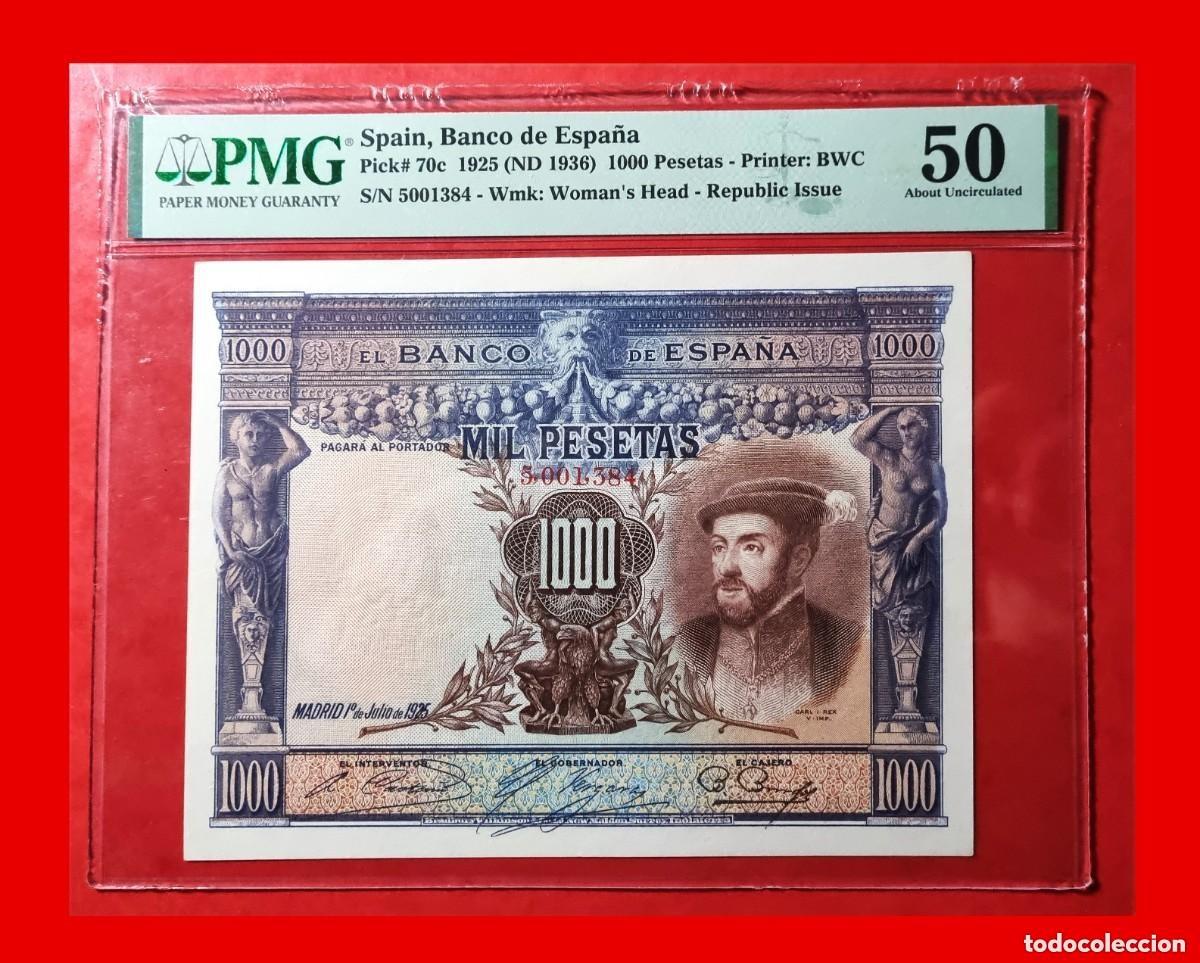 Billetes espa&ntilde;oles: N&Uacute;MERO 5.001.384 XIII PMG 50 RARO AS&Iacute;|SOLO ACEPTO PAYPAL| BILLETE 1000 PESETAS 1925 LEER DESCRIPCION