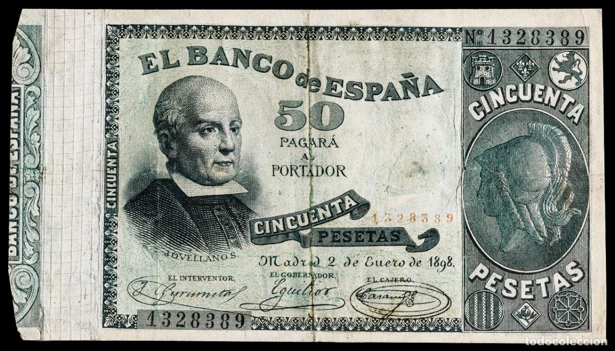 Billetes espa&ntilde;oles: 50 PESETAS 1898 SIN SERIE MBC-