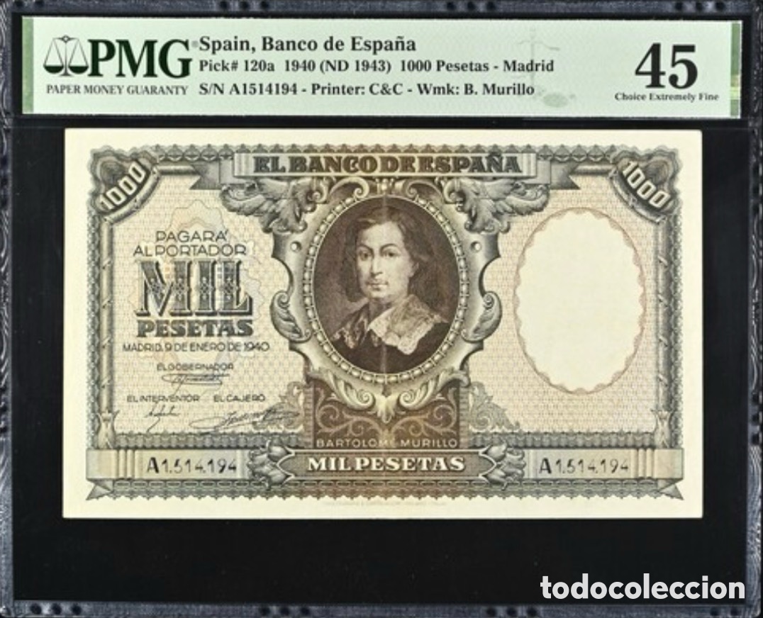 Billetes espa&ntilde;oles: Billete 1000 pesetas 1940 PMG 45