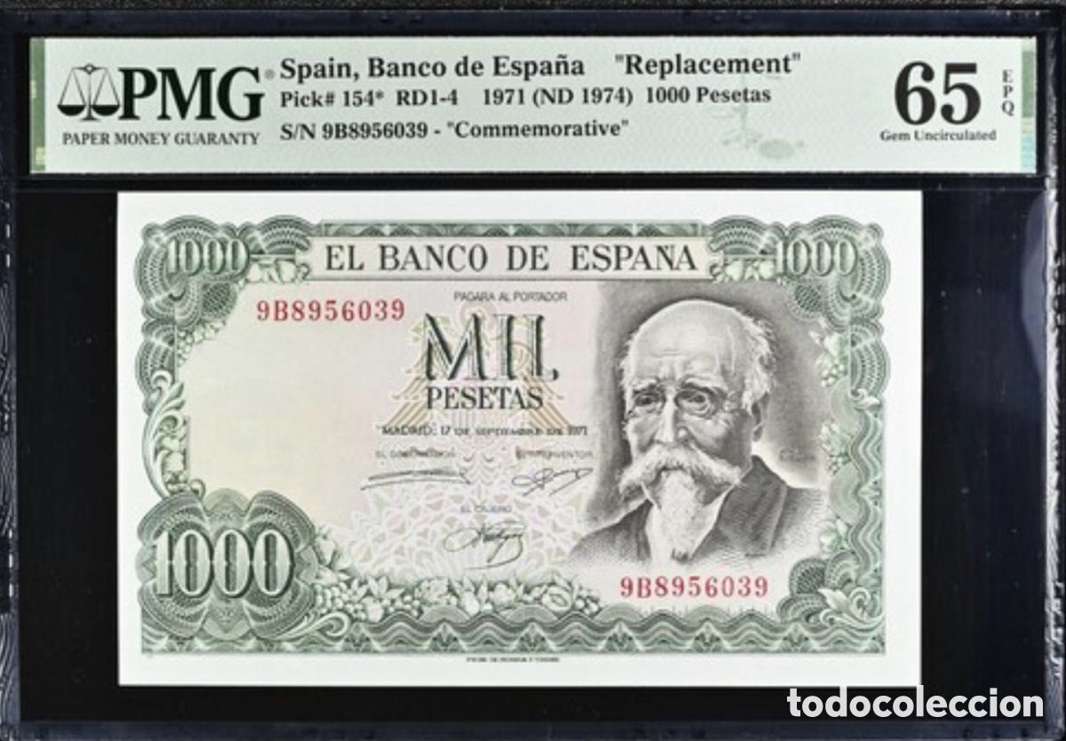 Billetes espa&ntilde;oles: Billete 1000 pesetas 1971 PMG 65 Serie especial 9B