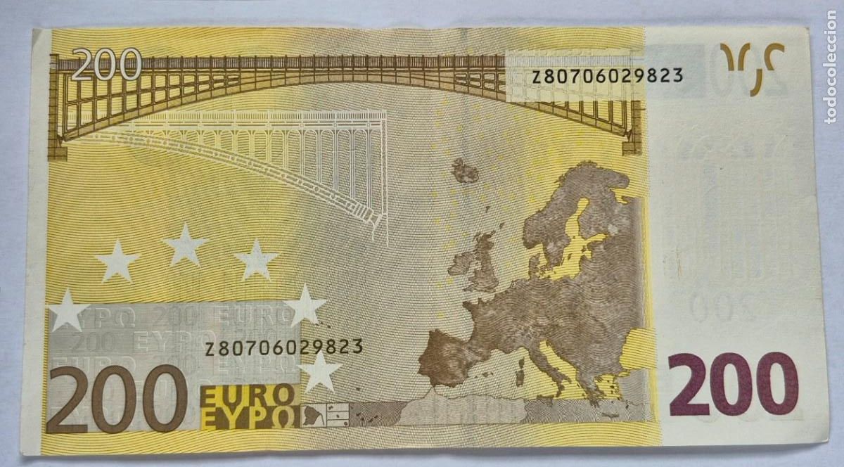 Banconote spagnole: BILLETE DE 200 EUROS A&Ntilde;O 2002 PRIMERA FIRMA DUISENBERG, LETRA Z BELGICA
