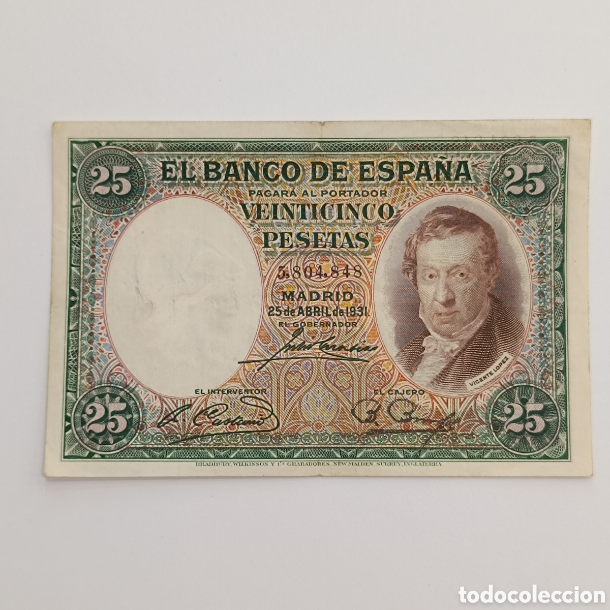 Billetes espa&ntilde;oles: Billete 25 pesetas 1931 &ndash; Vicente L&oacute;pez &ndash; Original