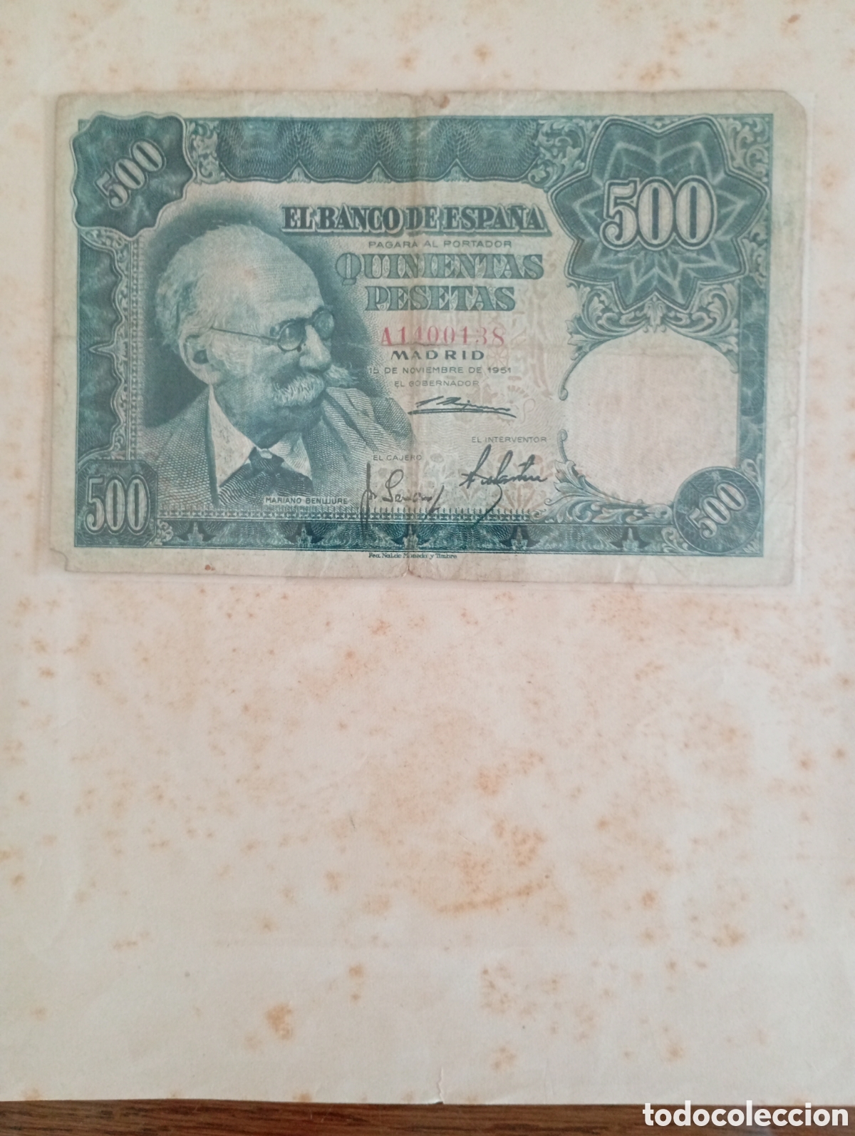 Billetes espa&ntilde;oles: Billete de 500 pts de 1951.