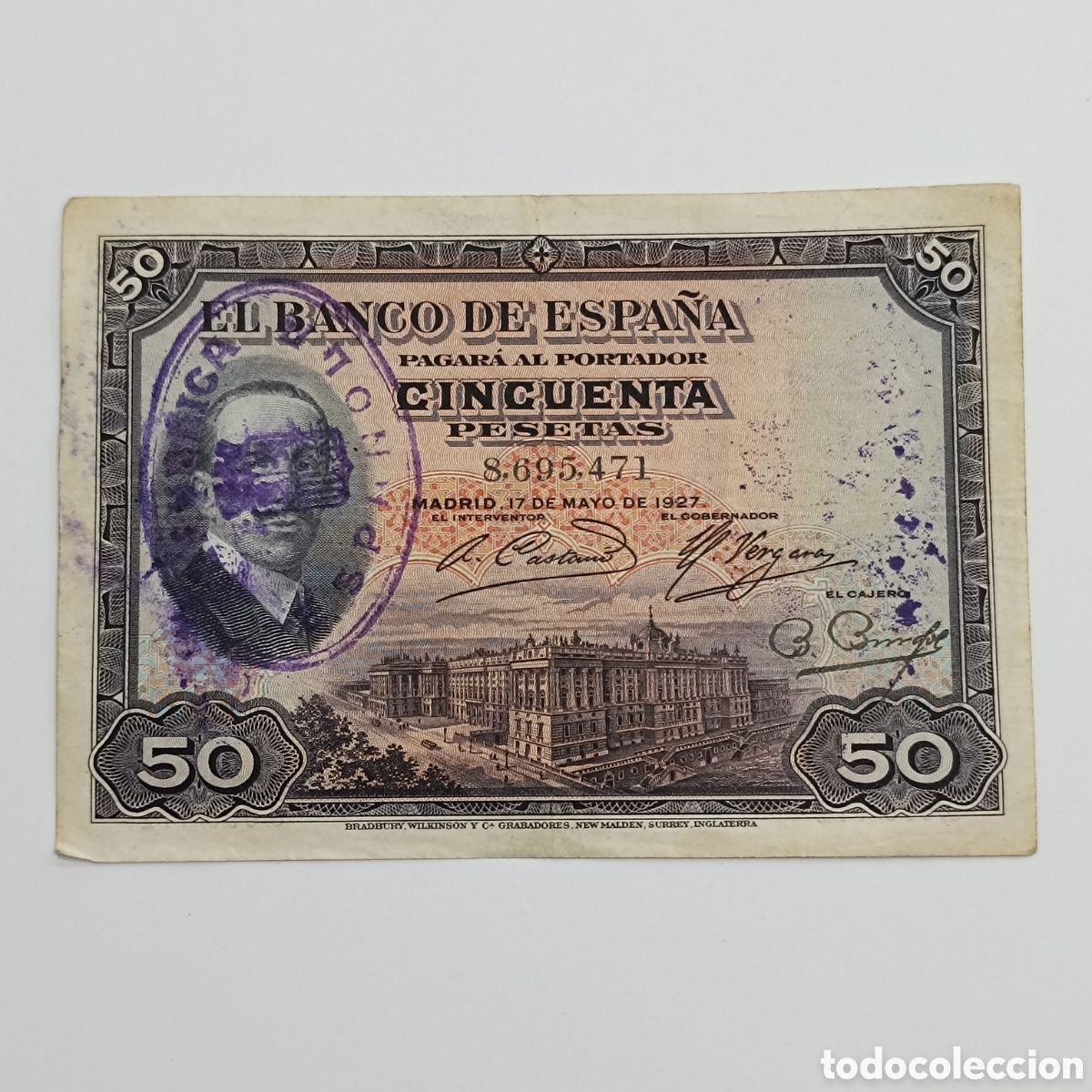 Billetes espa&ntilde;oles: 50 pesetas 1927 Alfonso XIII &ndash; Con resello de la Rep&uacute;blica