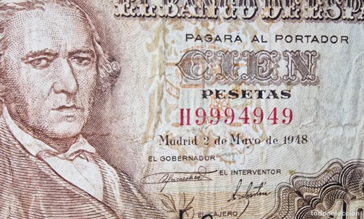 Billetes espa&ntilde;oles: N&Uacute;MERO CURIOSO H 9994949 RARO EJEMPLAR|SOLO ACEPTO PAYPAL| BILLETE 100 PESETAS 1948 LEER DESCRIPCION