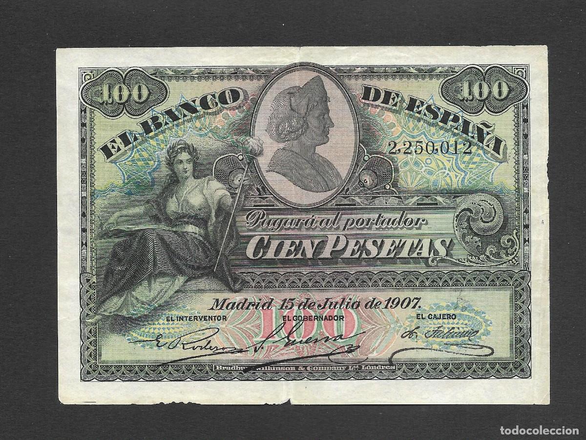 Billetes espa&ntilde;oles: 100 PESETAS 1907 SIN SERIE MBC+