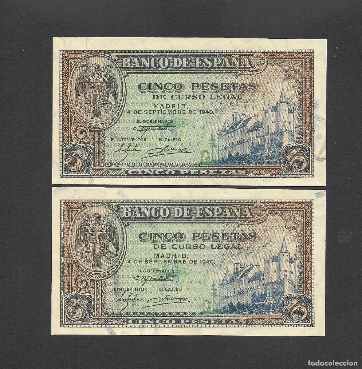 Billetes espa&ntilde;oles: PAREJA CORRELATIVA 5 PESETAS 1940 SERIE L S/C