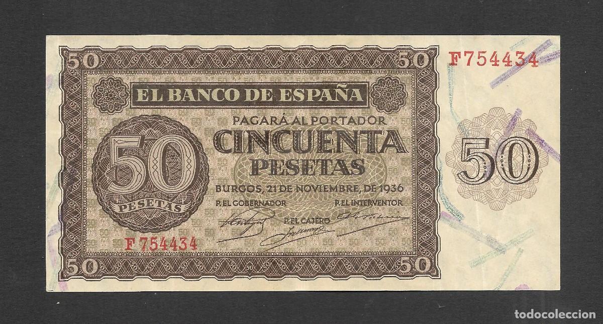Billetes espa&ntilde;oles: 50 PESETAS 1936 SERIE F MBC+