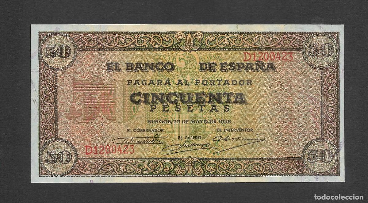 Billetes espa&ntilde;oles: 50 PESETAS 1938 SERIE D EBC+