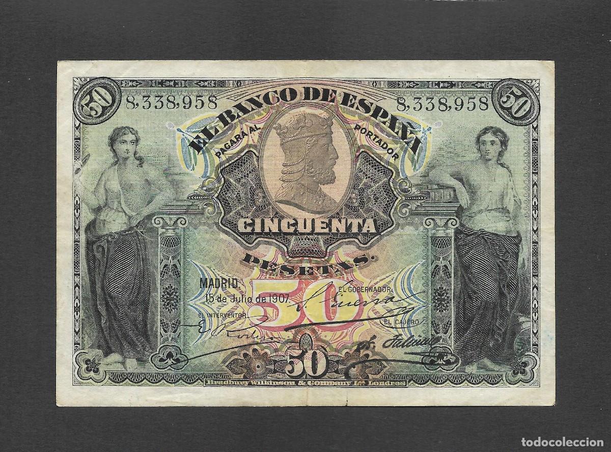 Billetes espa&ntilde;oles: 50 PESETAS 1907 SIN SERIE MBC