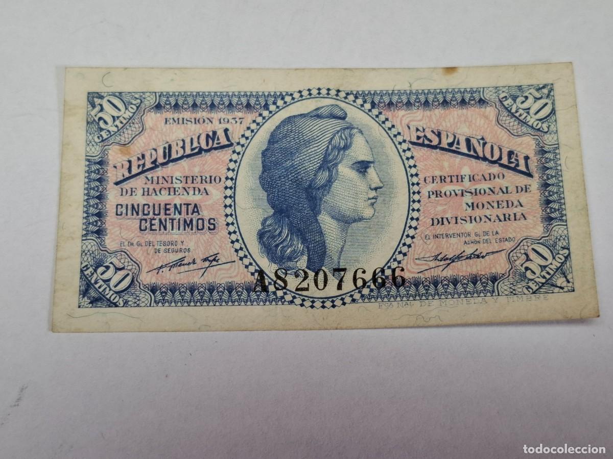 Billetes espa&ntilde;oles: Billete de 50 CENTIMOS emisi&oacute;n 1937 II REPUBLICA ESPA&Ntilde;OLA, con serie A, en EBC+