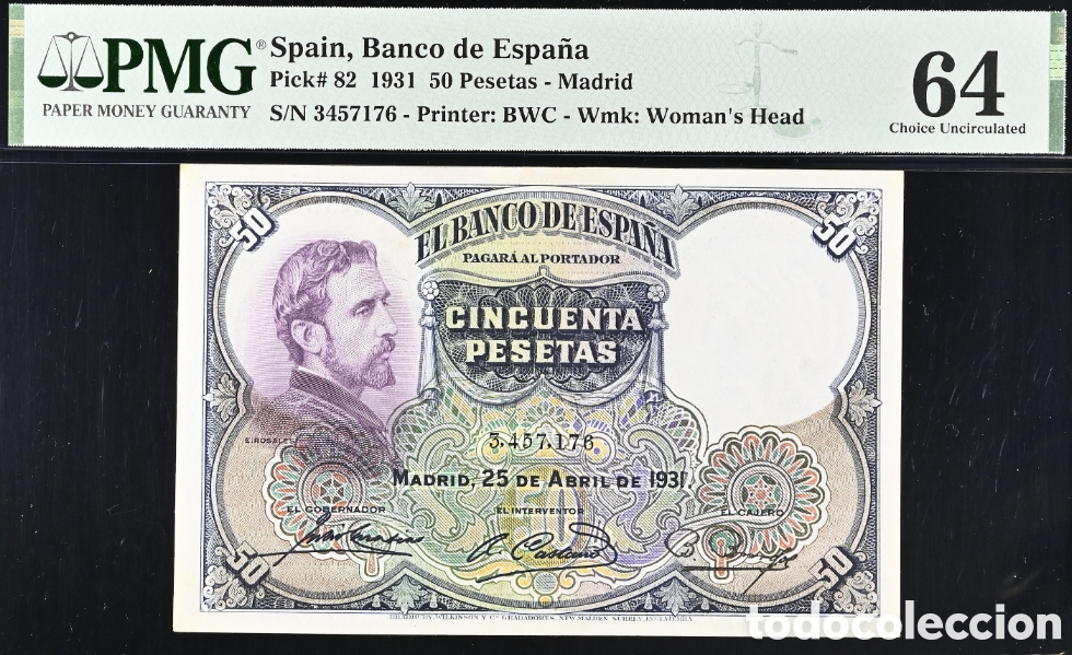 Billetes espa&ntilde;oles: Billete billete 50 PESETAS 1931 -ROSALES- PMG 64