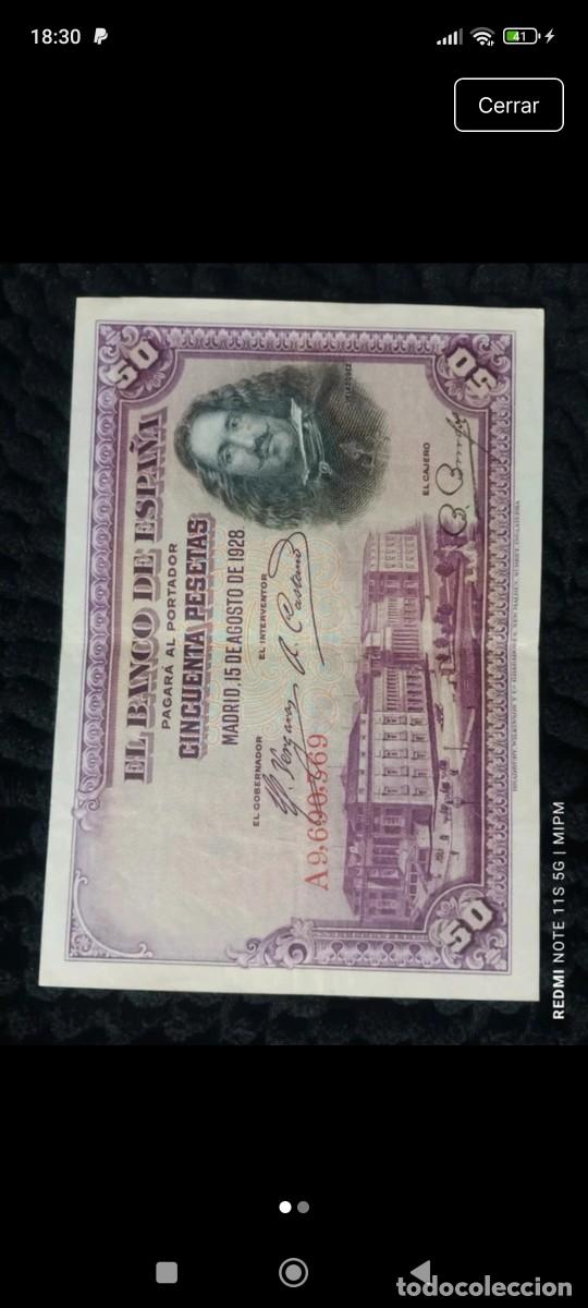 Billetes espa&ntilde;oles: Billete de 50 pesetas de 1928 Miguel de Cervantes