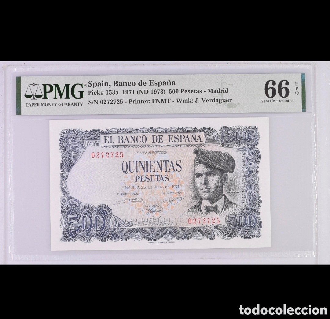Billetes espa&ntilde;oles: 500 pesetas 1971 sin serie sc pmg