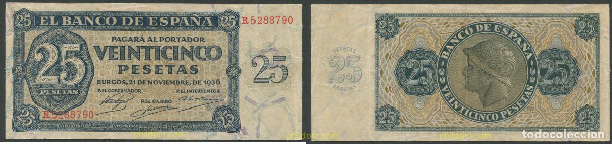 Billetes espa&ntilde;oles: 8257 ESPA&Ntilde;A 1936 ESPA&Ntilde;A 25 PESETAS 1936