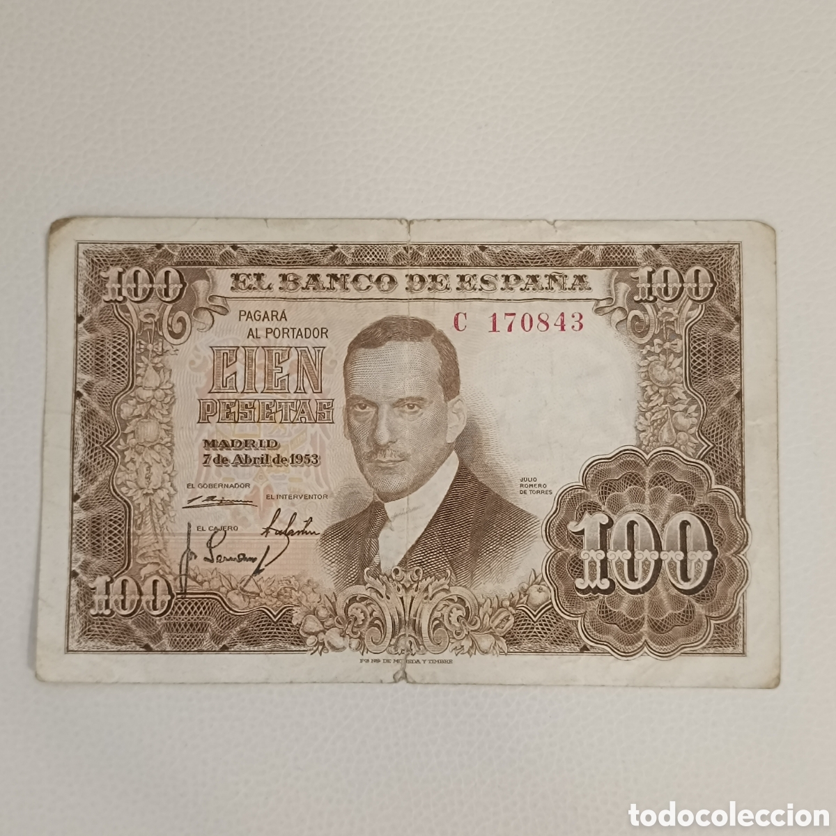 Billetes espa&ntilde;oles: Billete de 100 pesetas de 1953