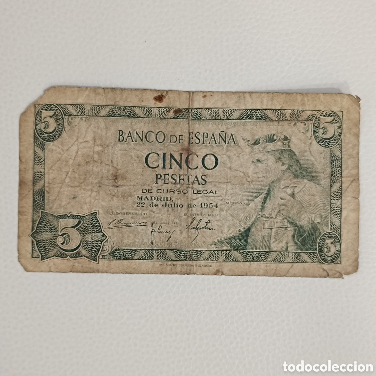 Billetes espa&ntilde;oles: Billete de 5 pesetas de 1954