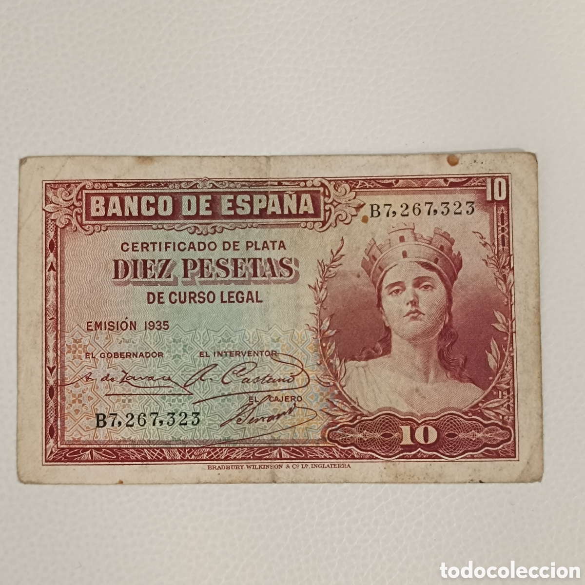 Billetes espa&ntilde;oles: Billete de 10 pesetas de 1935