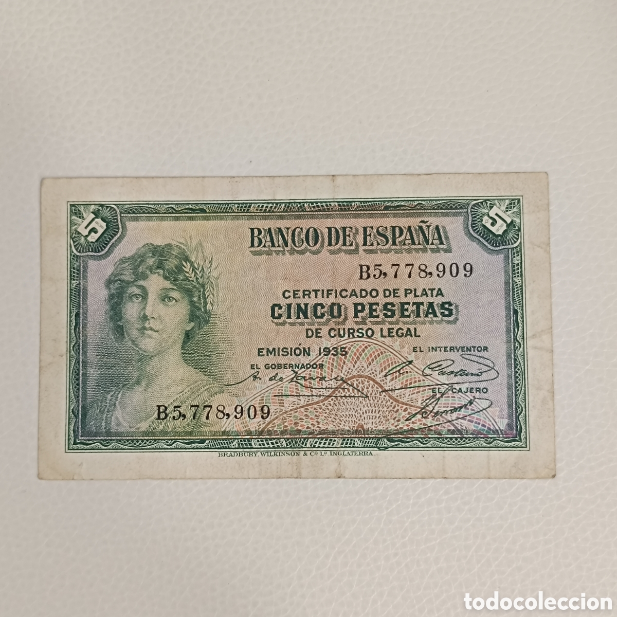 Billetes espa&ntilde;oles: Billete de 5 pesetas de 1935.