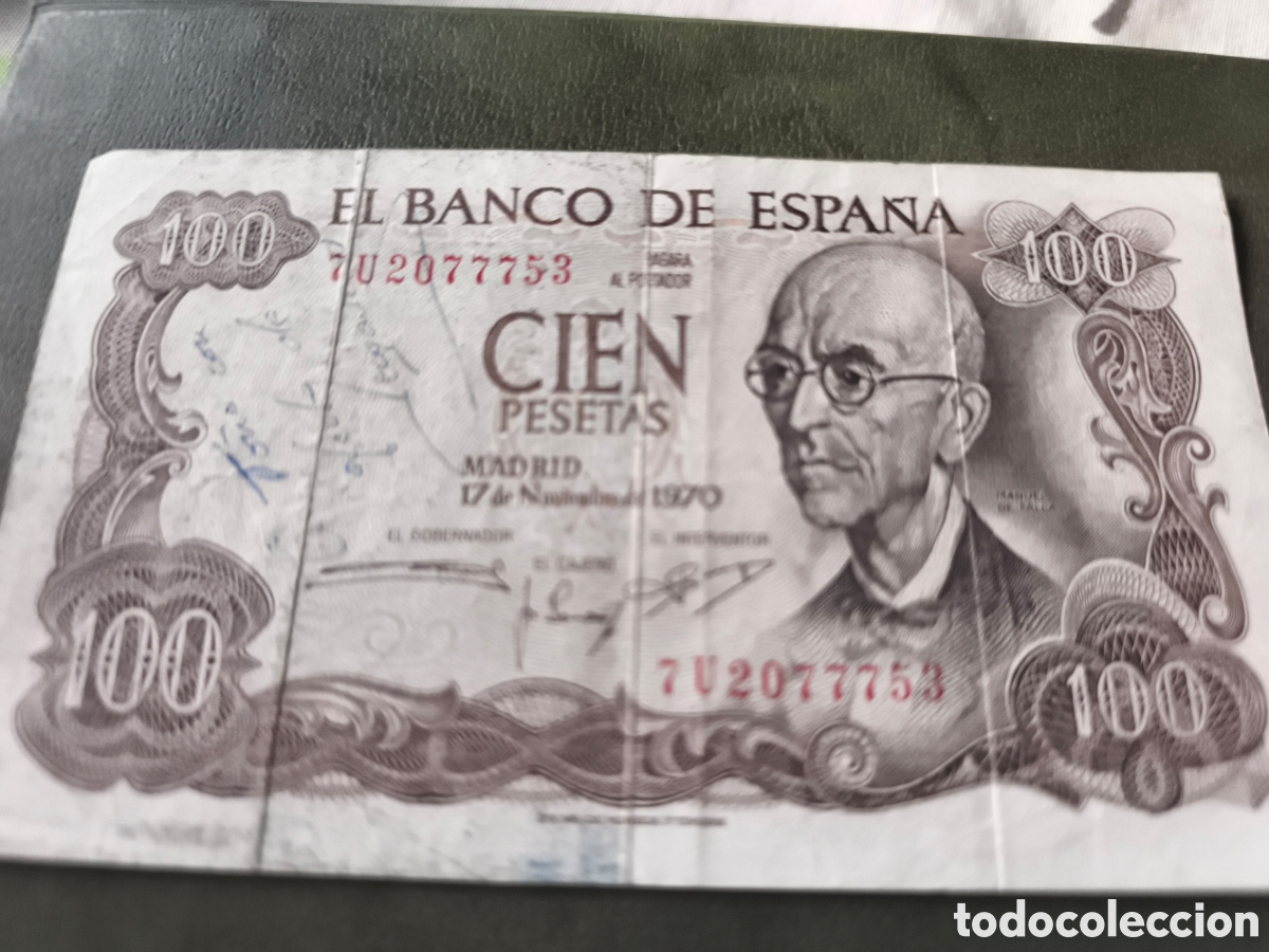 Billetes espa&ntilde;oles: Billete de 100 pesetas firmado por el jugador de f&uacute;tbol lagra&ntilde;aga