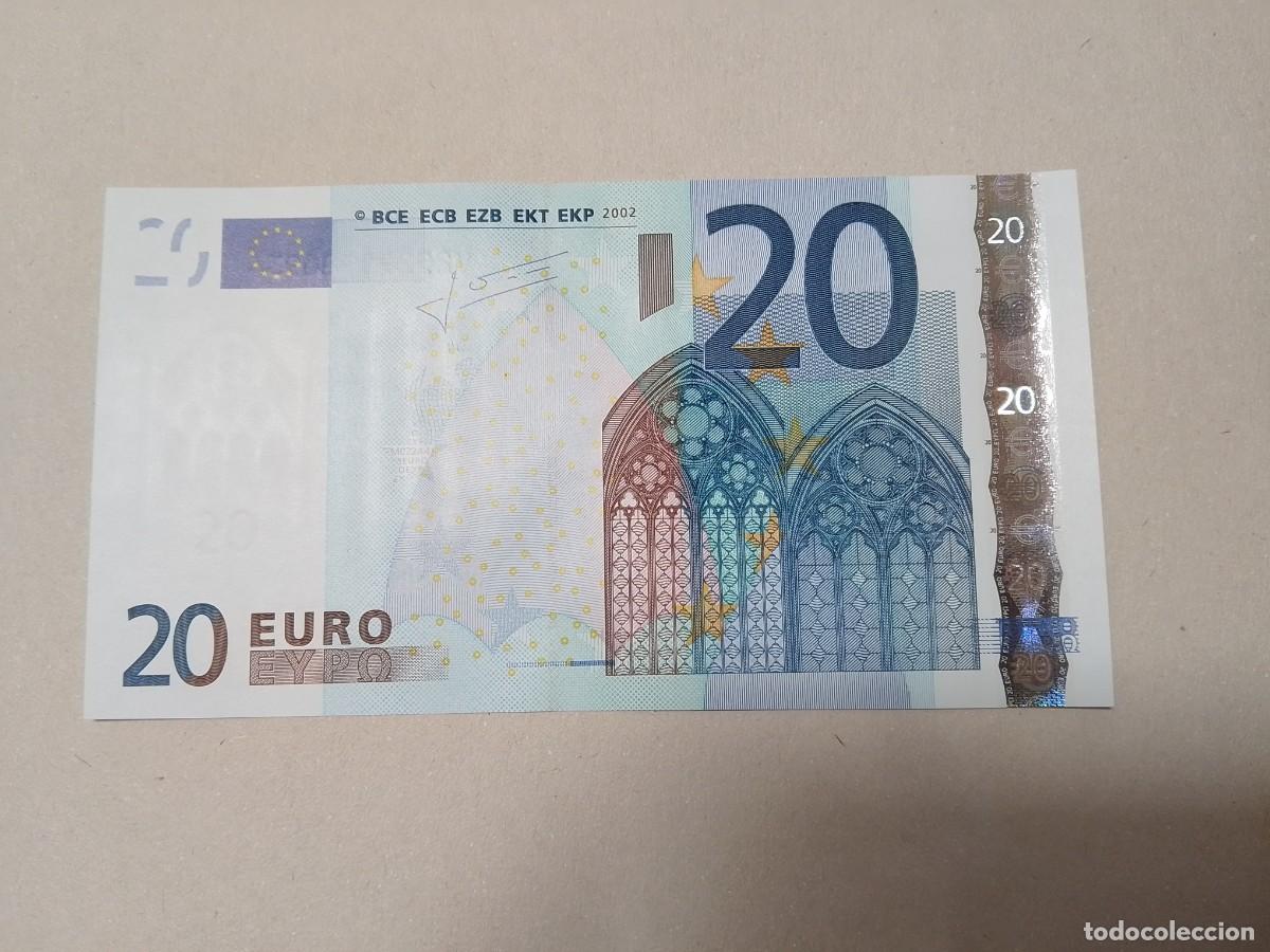 Billetes espa&ntilde;oles: 20 euros 2 firma Trichet, plancha M022A, V de Espa&ntilde;a, sc/plancha