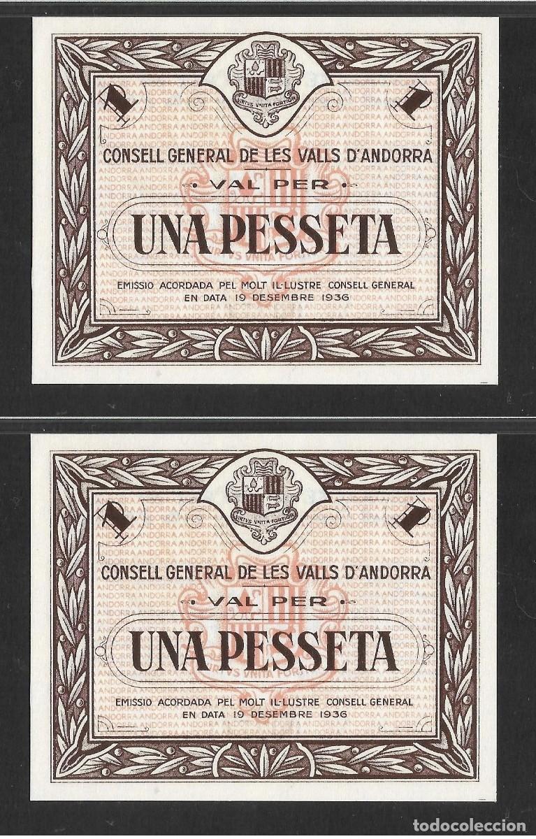 Billetes espa&ntilde;oles: ANDORRA PAREJA CORRELATIVA 1 PESETA 1936 S/C