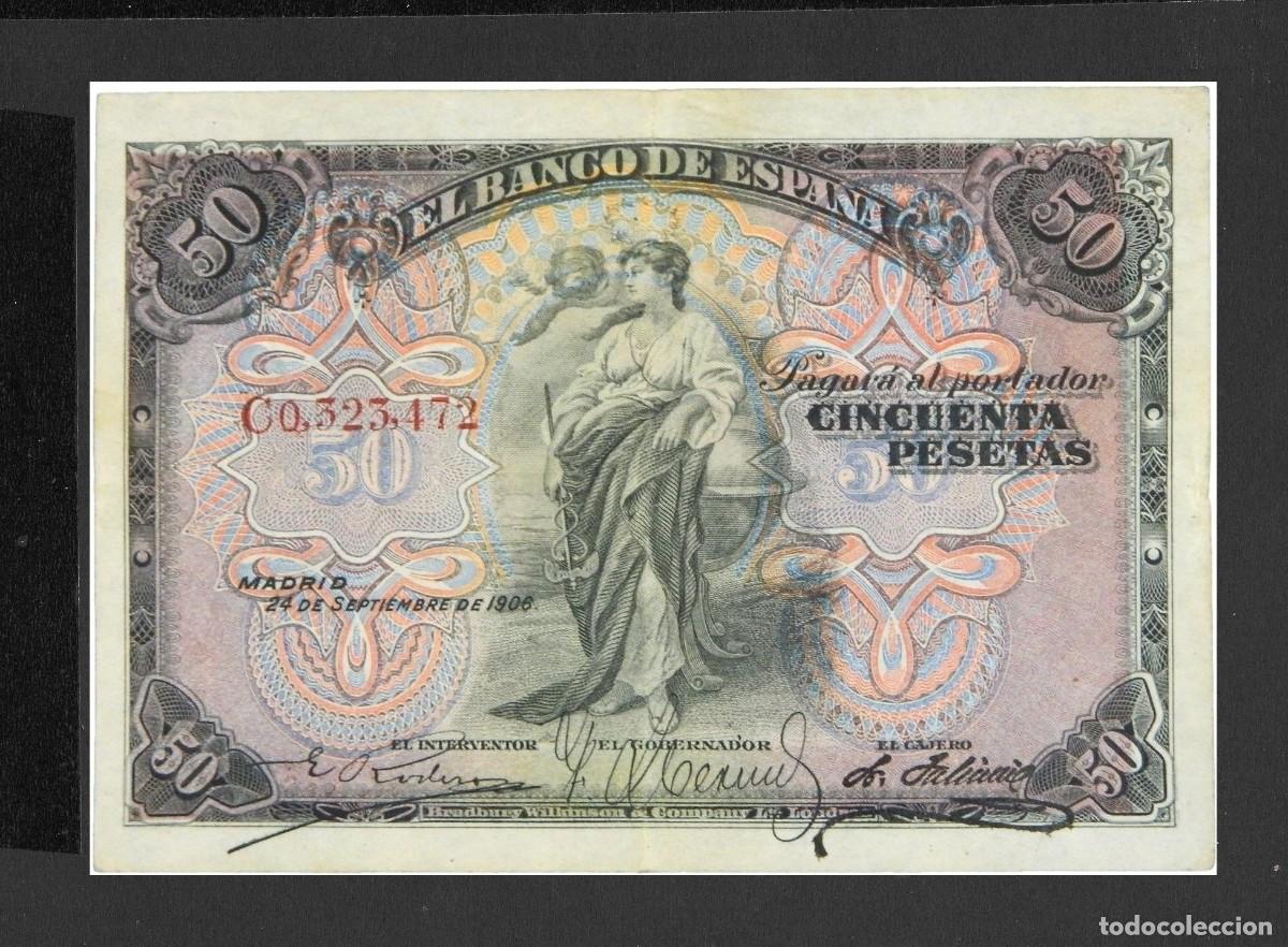 Billetes espa&ntilde;oles: 50 PESETAS 1906 SERIE C MBC
