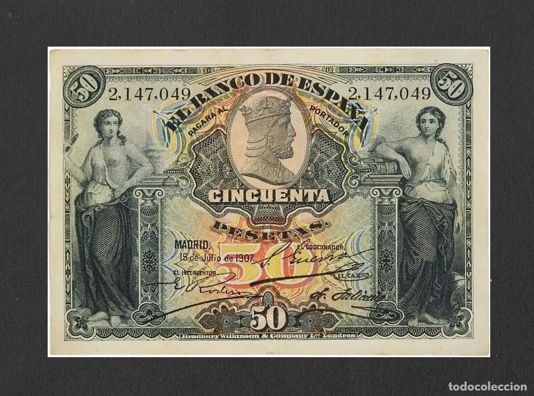 Billetes espa&ntilde;oles: 50 PESETAS 1907 SIN SERIE MBC