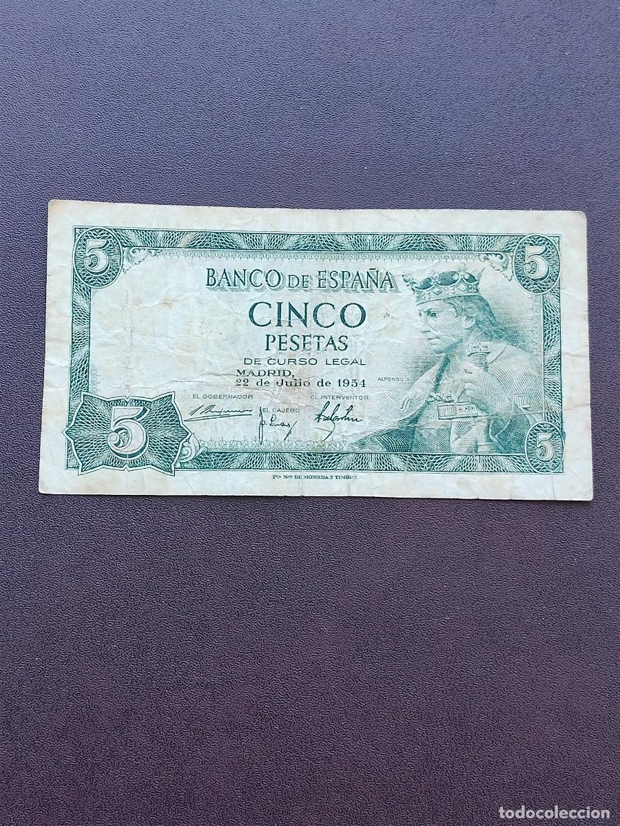 Billetes espa&ntilde;oles: BILLETE DE 5 PESETAS DEL A&Ntilde;O 1954.DE ALFONSO X. (CIRCULADO). ORIGINAL%