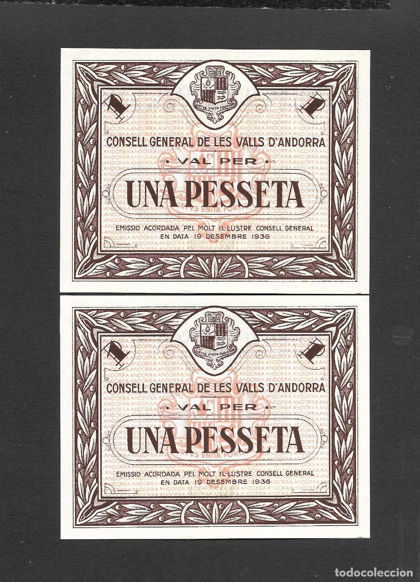 Banconote spagnole: ANDORRA PAREJA CORRELATIVA 1 PESETA 1936 S/C