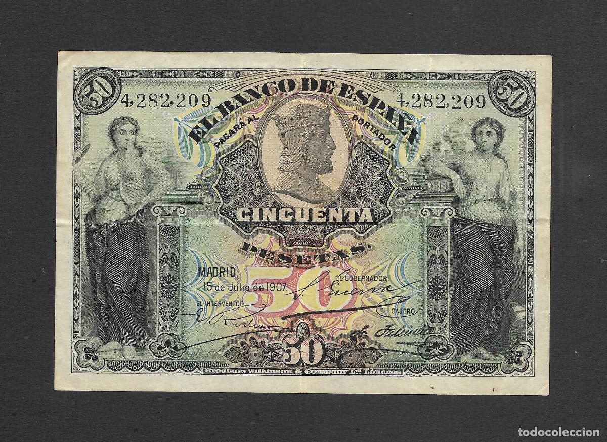 Billetes espa&ntilde;oles: 50 PESETAS 1907 SIN SERIE MBC
