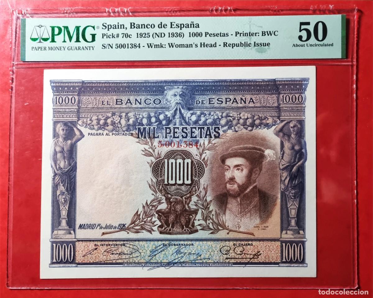 Billetes espa&ntilde;oles: N&Uacute;MERO 5.001.384 XIII PMG 50 RARO AS&Iacute;|SOLO ACEPTO PAYPAL| BILLETE 1000 PESETAS 1925 LEER DESCRIPCION