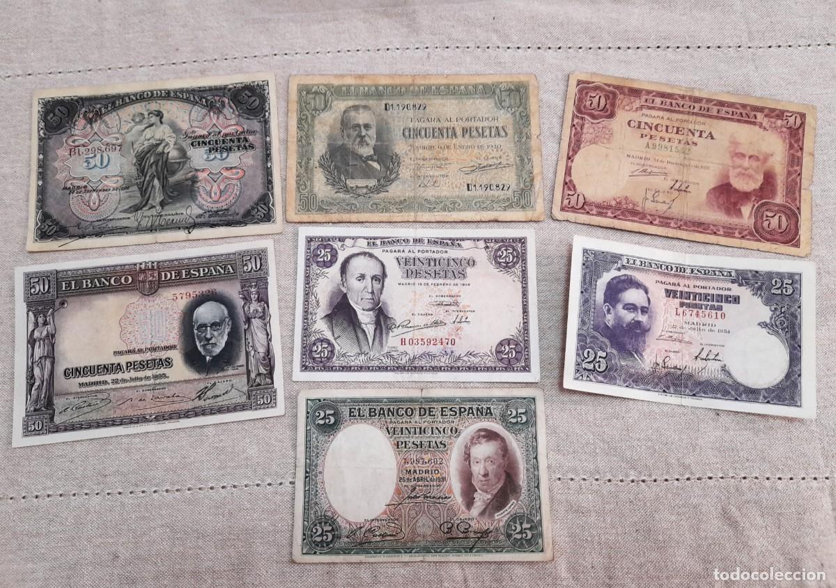 Billetes espa&ntilde;oles: 7 billetes de 25 y 50 Pesetas varios a&ntilde;os.