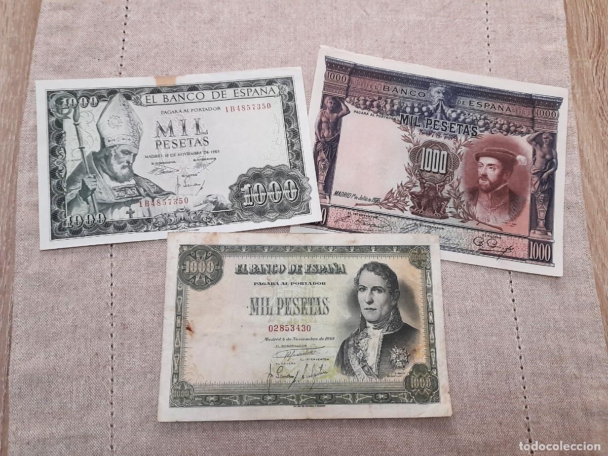 Billetes espa&ntilde;oles: 3 billetes de 1000 Pesetas varios a&ntilde;os.