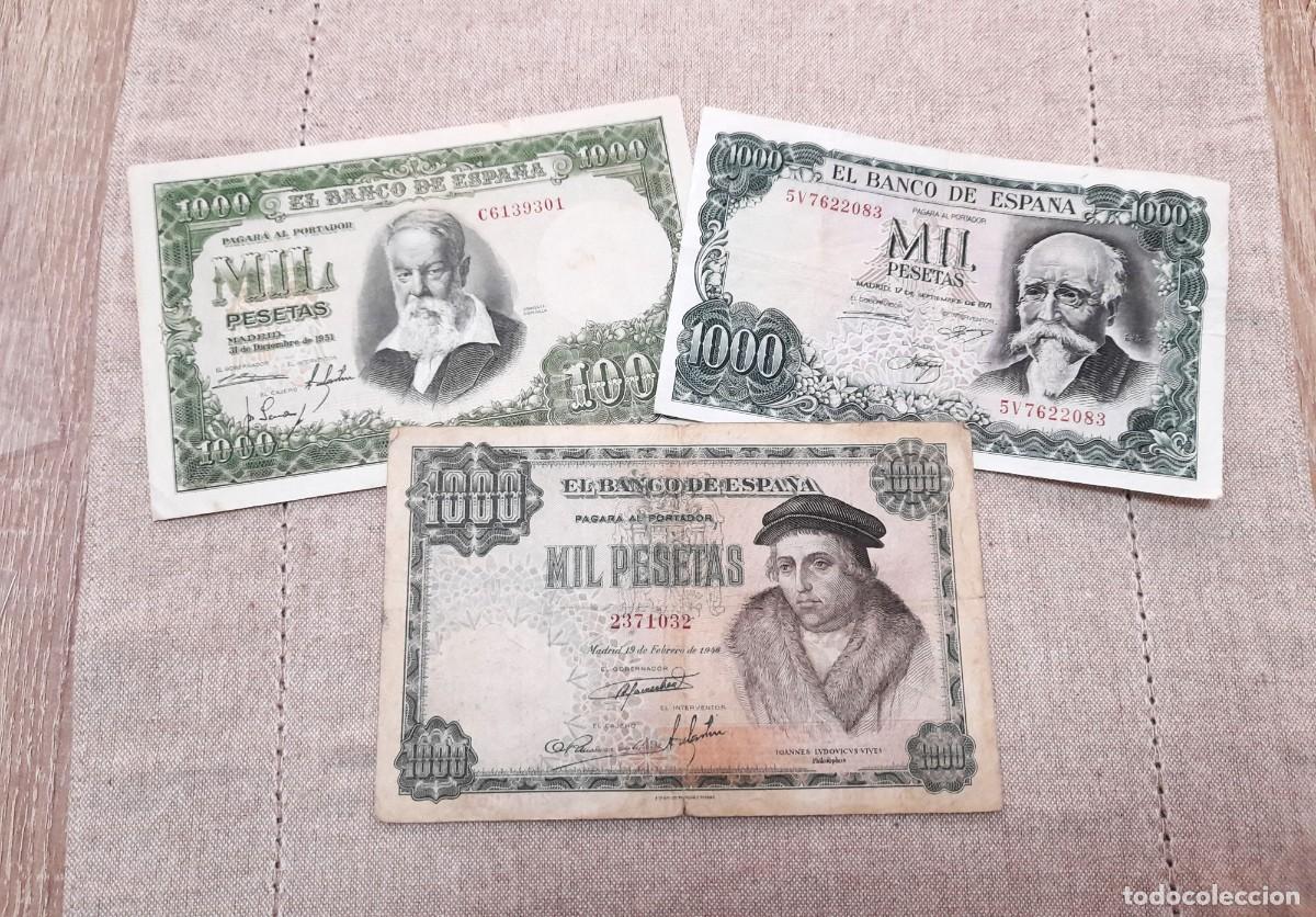 Billetes espa&ntilde;oles: 3 billetes de 1000 Pesetas varios a&ntilde;os.
