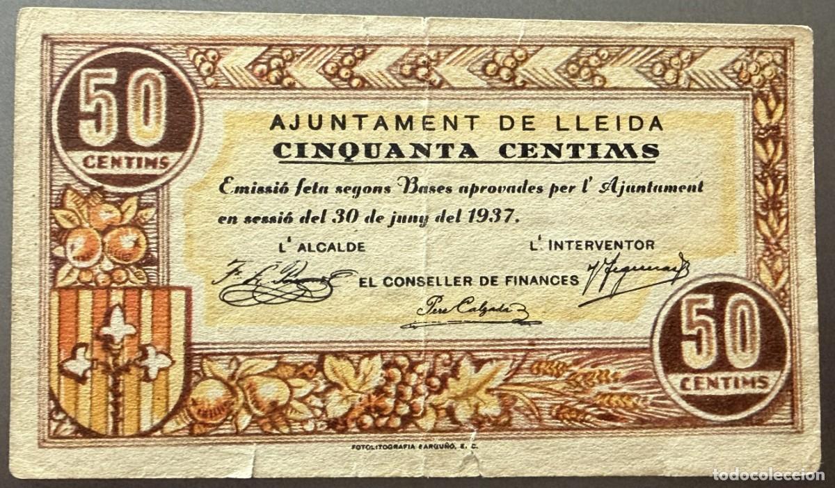 Billetes espa&ntilde;oles: BN050, ESPA&Ntilde;A, AYUNTAMIENTO DE LLEIDA, 50 CTM. 1937