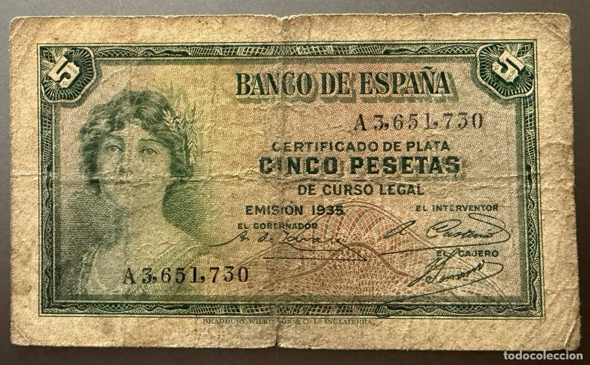 Billetes espa&ntilde;oles: BN053, ESPA&Ntilde;A, 5 PESETAS, 1935. ISABEL LA CATOLICA