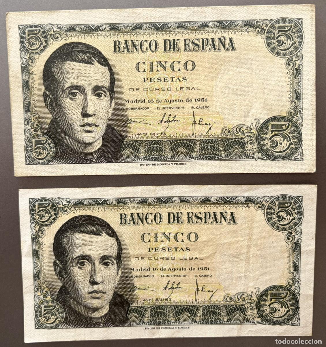 Billetes espa&ntilde;oles: BN054, ESPA&Ntilde;A, 5 PESETAS, 1951. JAIME BALMES