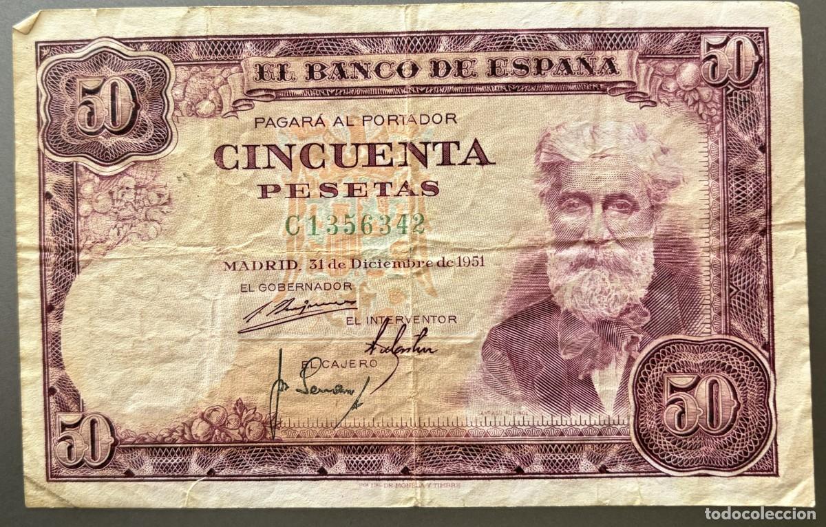 Billetes espa&ntilde;oles: BN062, ESPA&Ntilde;A, 50 PESETAS, 1951. JOSE DE ECHEGARAY. JARDINES DE ARANJUEZ