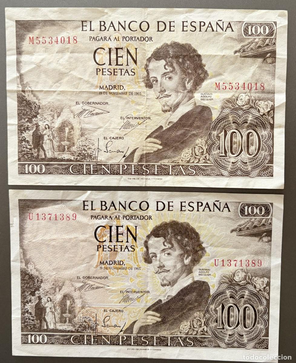 Billetes espa&ntilde;oles: BN064, ESPA&Ntilde;A, 100 PESETAS, 1965. GUSTAVO ADOLFO BECQUER